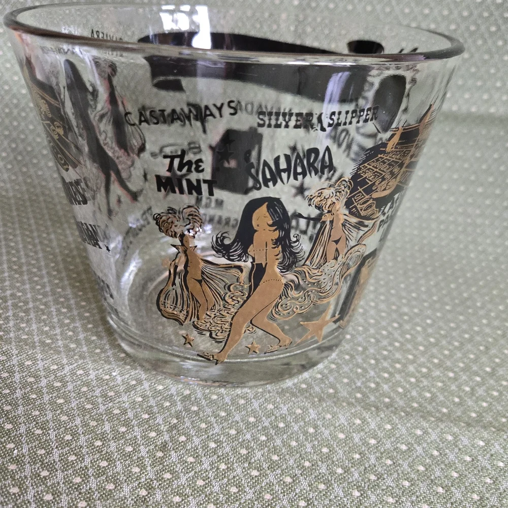 Ice Bucket Vintage Las Vegas Gold & Black Souvenir Glass Casino Theme